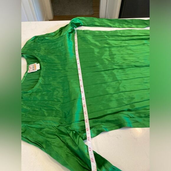 Vintage Kelly Green Long Sleeve Pleated Maxi Dress Party Gown Size 40 - Picture 5 of 8